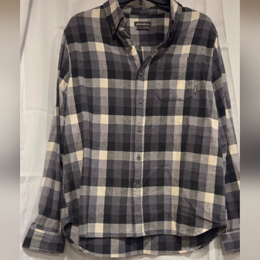 Eddie Bauer Black and Gray Plaid Men's Shirt